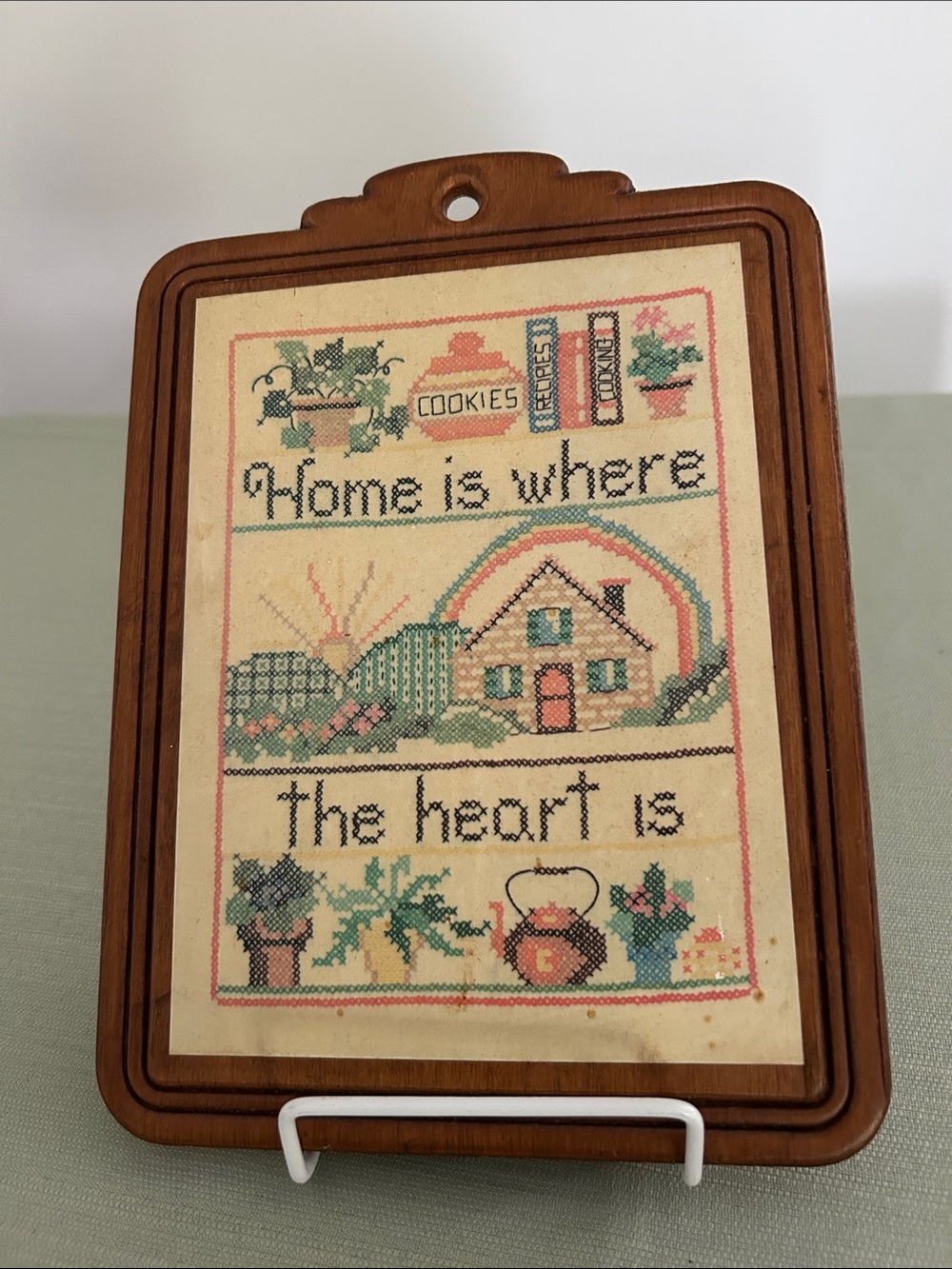 Vintage Cottage core “Home is Where the Heart is” plaque. L 10 x 7.5 in